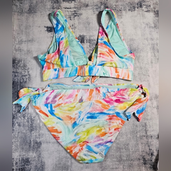 Time and True Watercolor Tie Dye 1x Swimsuit Set Thick Straps Bikini 2 Piece - Picture 3 of 4